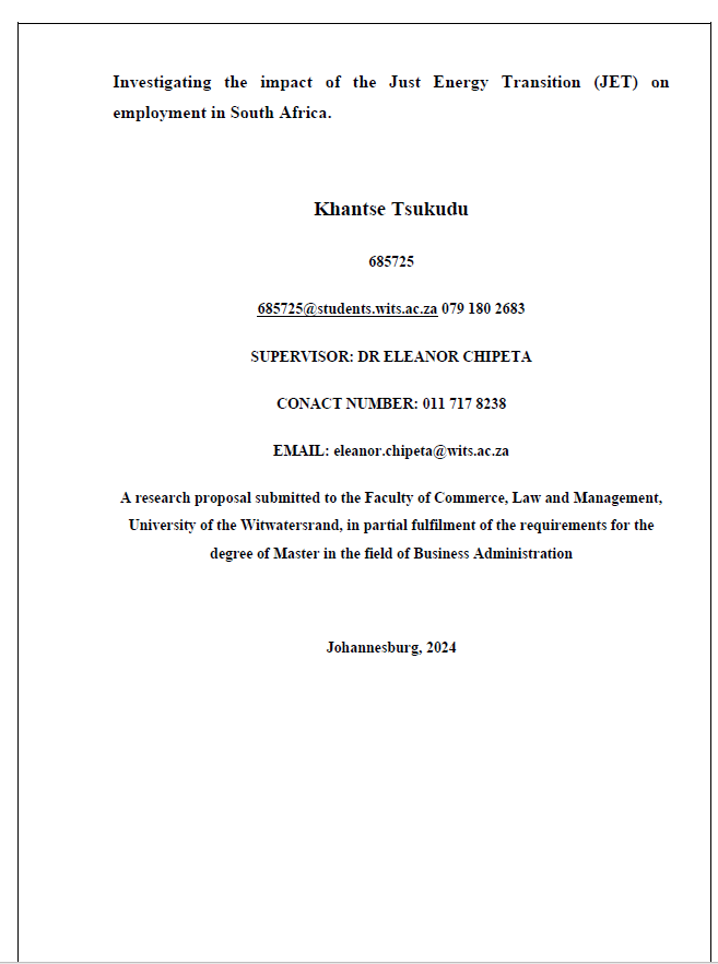 Investigating the impact of the Just Energy Transition (JET) on employment in South Africa